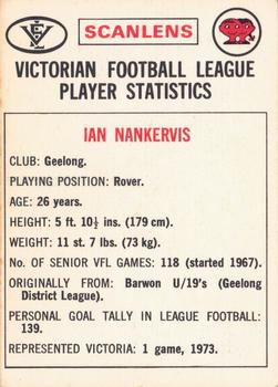 1974 Scanlens VFL #123 Ian Nankervis Back